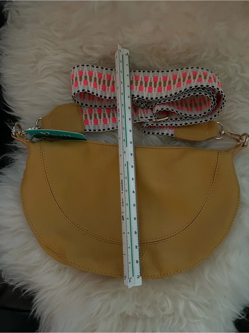 POM Peace of Mind Vegan Saddle Crossbody Bag NWT Mustard Tan
